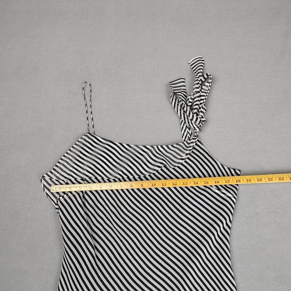 Vision 100%, Silk Dress Women 12 Black White Striped Lightweight Flowy Slip On - Picture 4 of 9